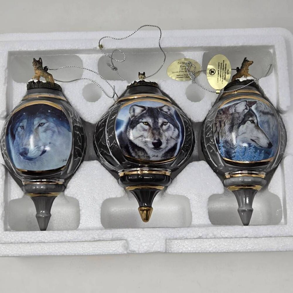 BRADFORD EDITIONS VOICES OF THE WILDERNESS SET 6 3 X WOLF 3D CHRISTMAS ORNAMENT